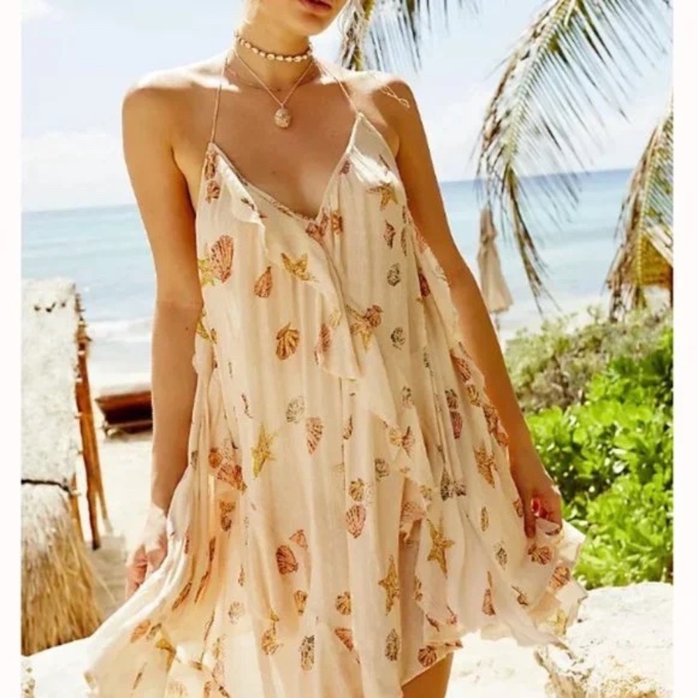 Free People Cream and Orange Beach Dress